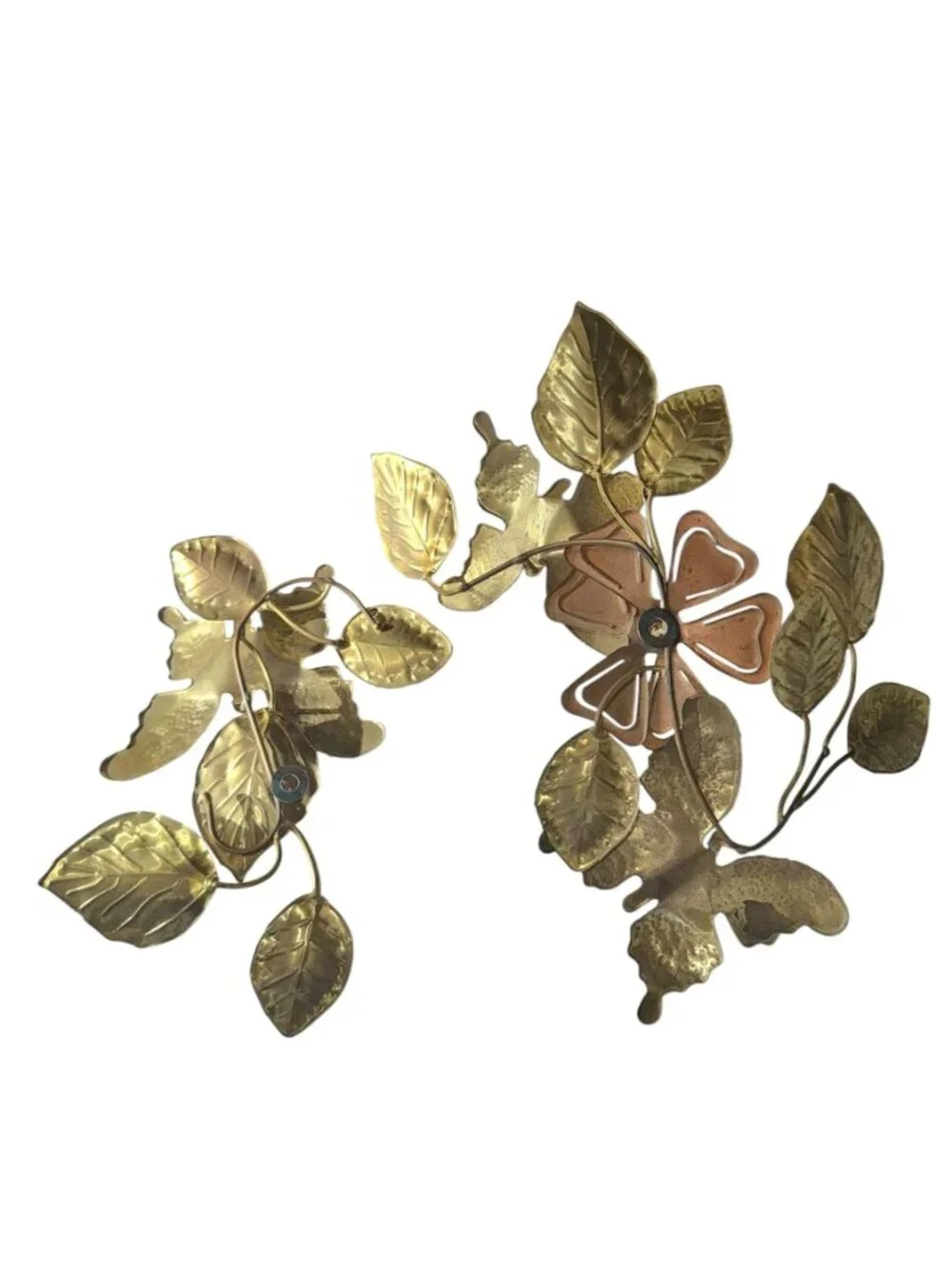 Brass & Copper Wall Art Set Of 2 Butterflies On Branches Leaves